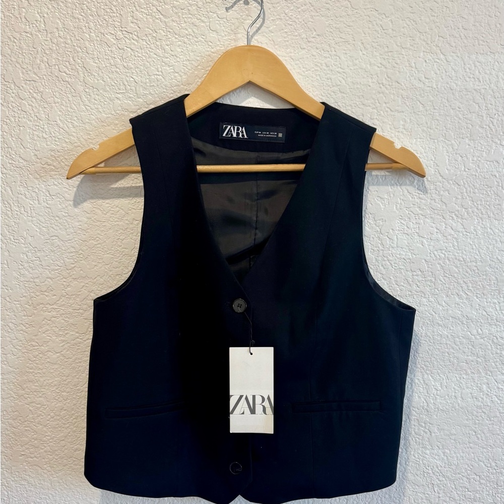 NWT Zara Black Button Down Vest Size M